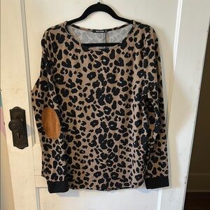Leopard Print Sweater with Elbow Patch